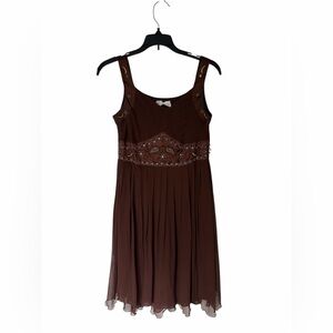 Brown fairycore silk dress with embroidery